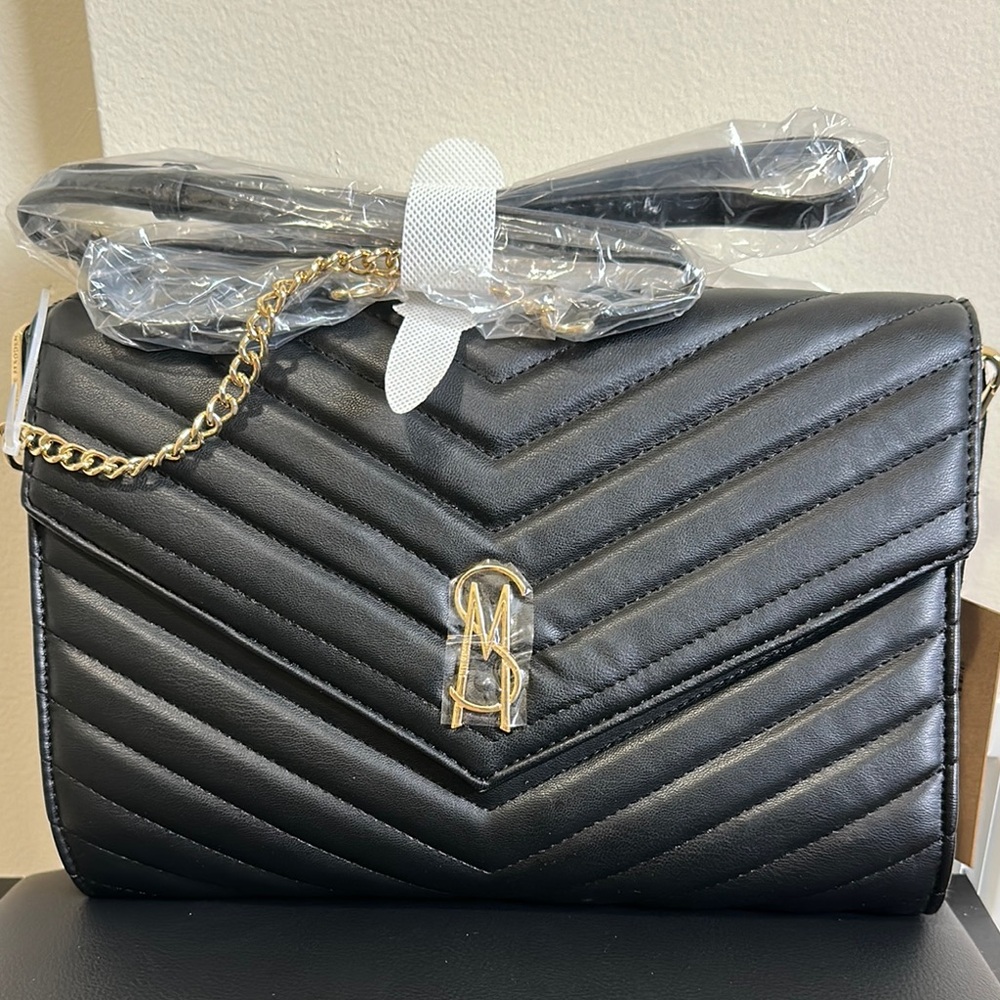 Steve Madden Black and Gold Quilted Crossbody Bag